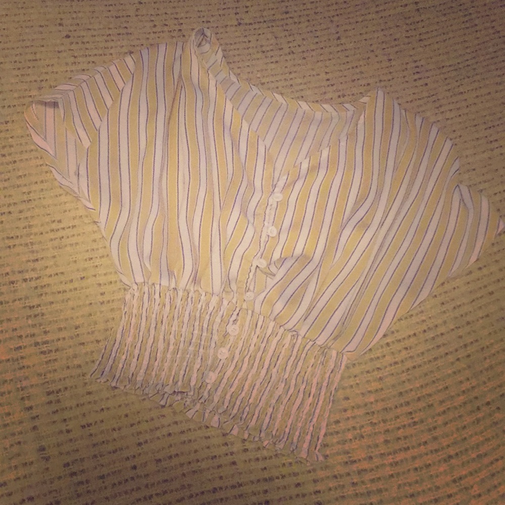 White yellow and blue striped crop top